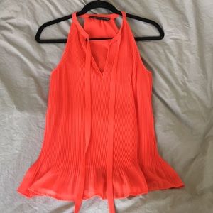Zara Coral Pleated Tie Neck Tank